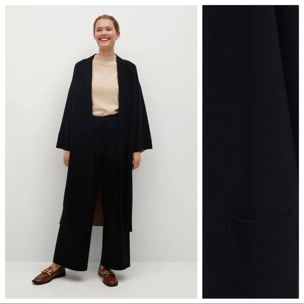 NWOT. Mango Black Fine-Knit Long Cardigan. Size M.